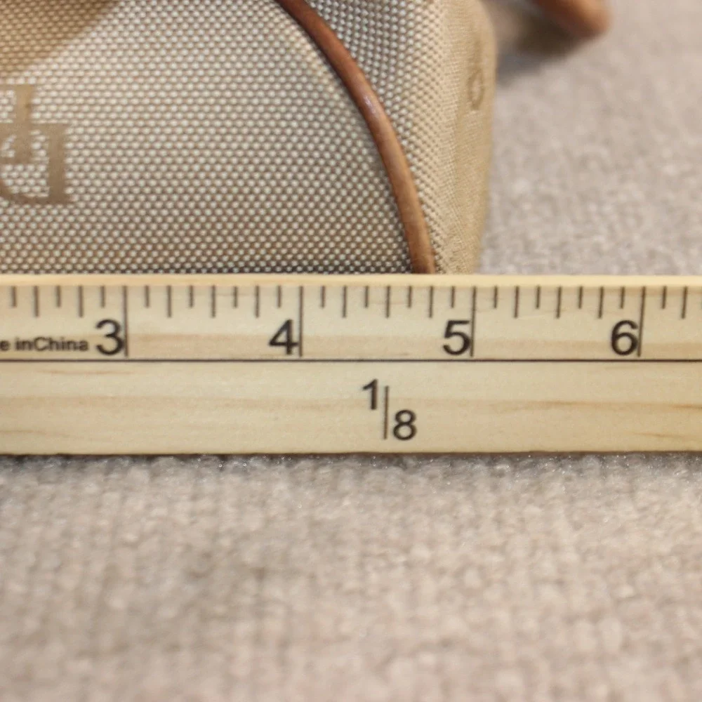 Dooney & Bourke Monogram Canvas Satchel Bag Tan Brown Leather Trim Dome Handbag